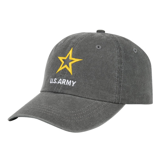 Black Washed Twill Army Logo Cap