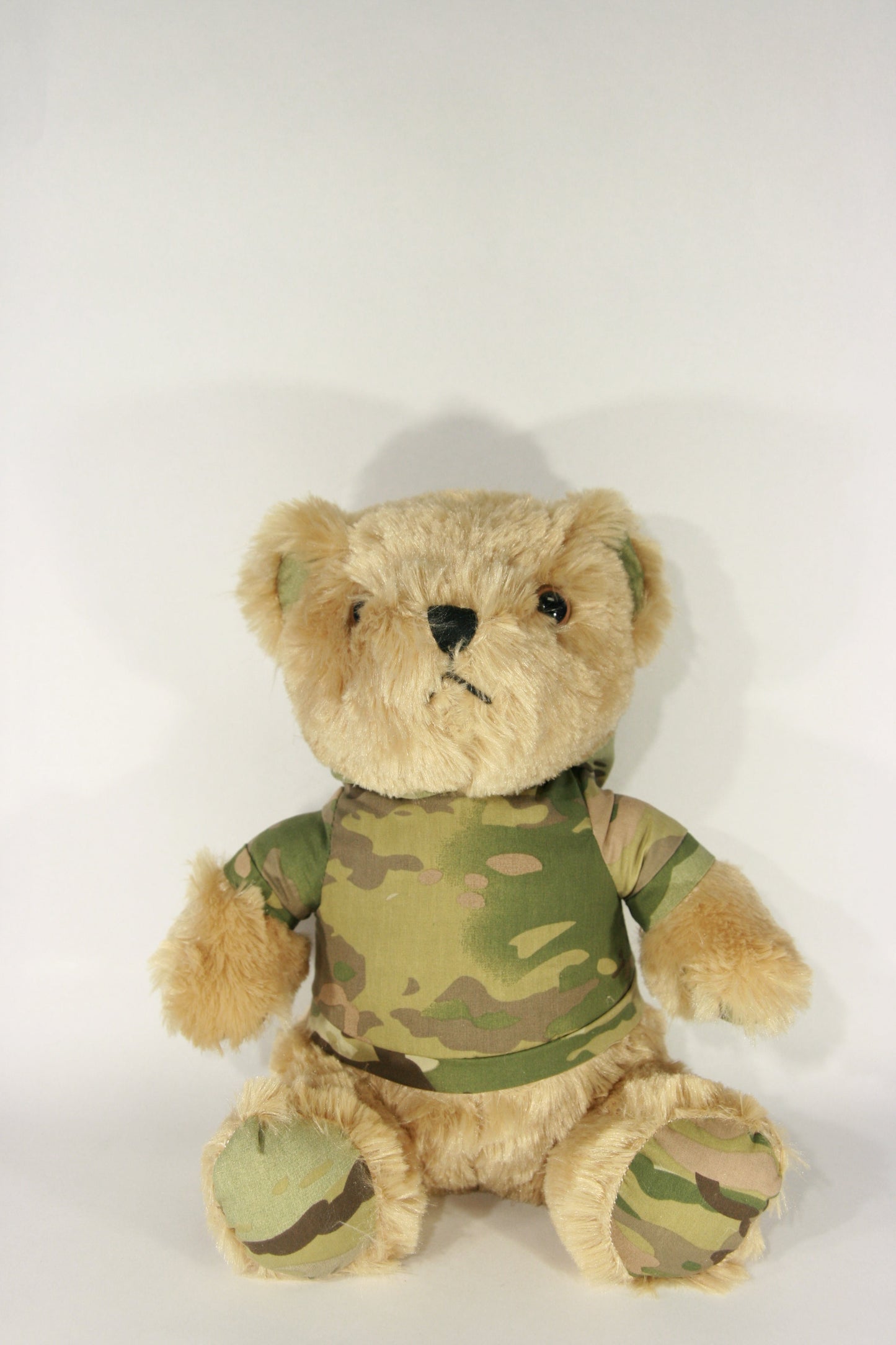 Plush Light Brown Bear with Multicam Military Uniform